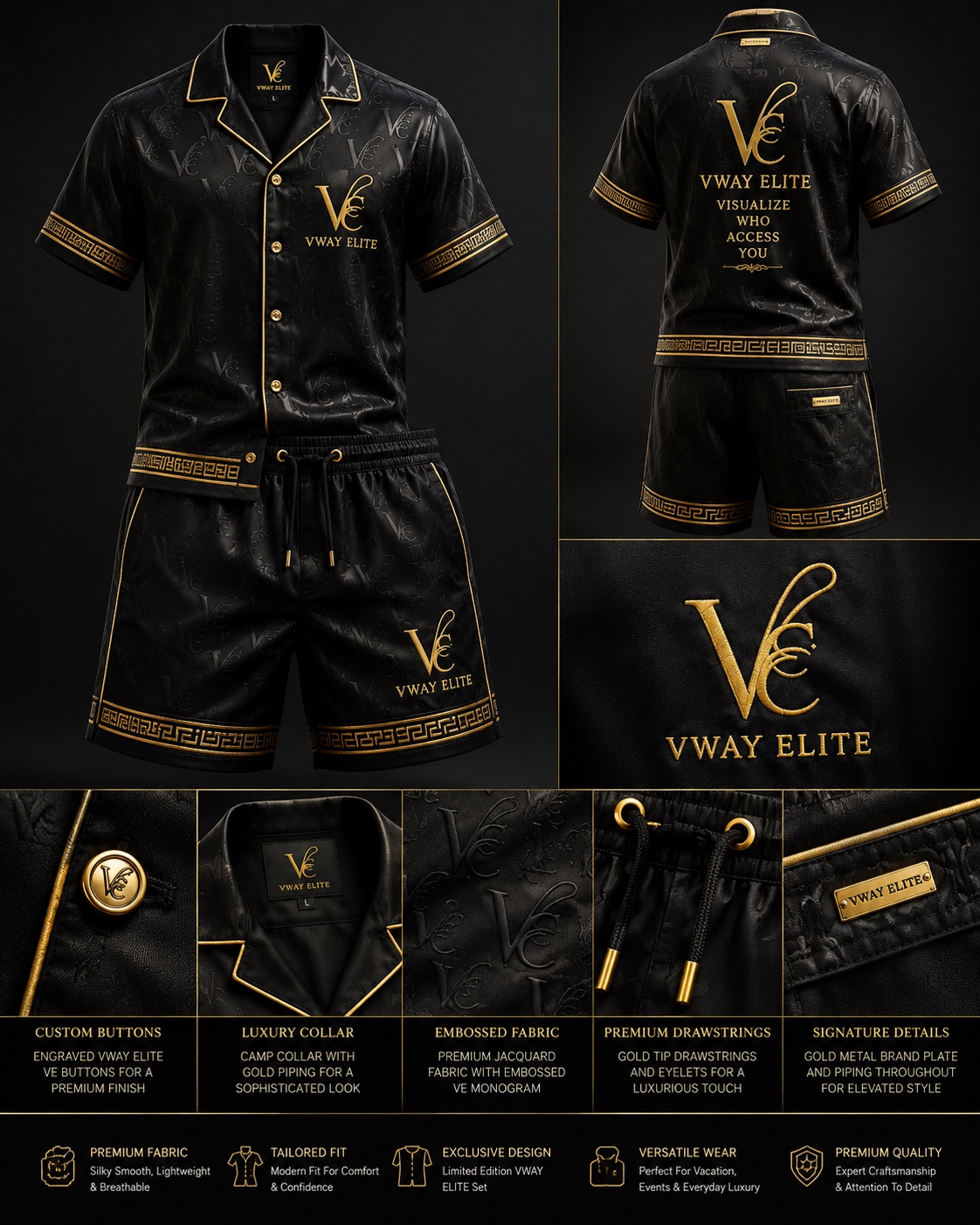 VWAY ELITE black and gold short set design concept